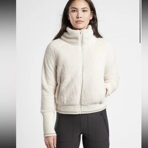 Athleta womens Tugga Sherpa zip up Jacket Natural Ivory Off White size small